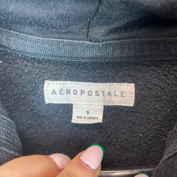 Aeropostale Zip Hoodie Women Small Black NY Logo Casual Warm Sweatshirt Y2K - Picture 5 of 8